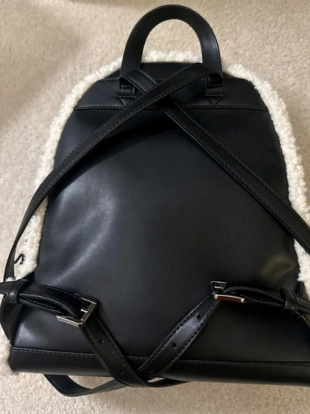 Michael Kors Rhea Black Suede Leather Backpack with Cream Shearling Trim NWT